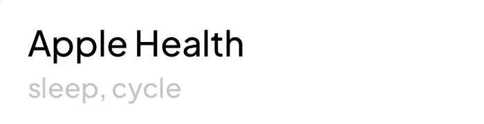 Settings row: Apple Health, sleep and cycle.